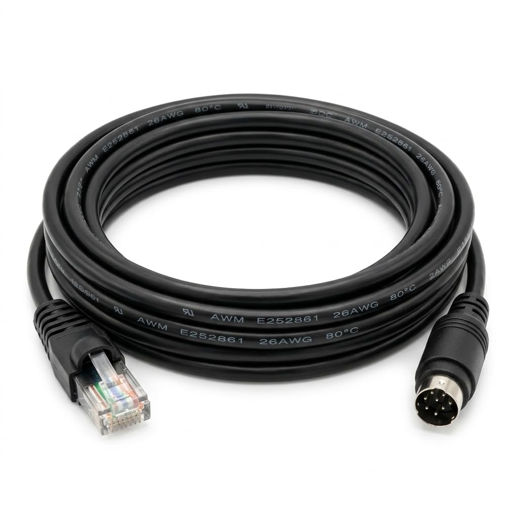 Mini DIN 8 Pin to RJ45 Communication Cable for Fuji HMI and Mitsubishi FX PLC, Programming Download Cable, 1.8M