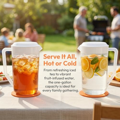 Image of 1 Gallon /4L Large Plastic Straining Pitcher,Clear Round Plastic Water Pitcher with Lids,Juice Mixing Pitcher with Handle for Hot /Cold Lemonade,Ice Tea