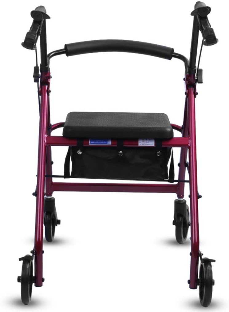 HTLLT Walking Aid Elderly Walkers with Wheels and Seat Adjustable Handle，Upright Walkers for Seniors with Seat Foldable and 4 Wheels,Red : Health & Household