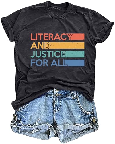 Reading Shirts for Women Cute Book Lover Gift Teacher T Shirt Literacy Education Letter Print Tee Tops