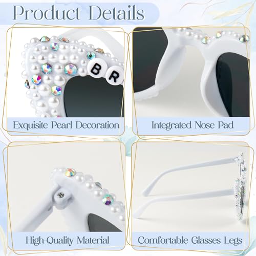 PANTIDE Bride To Be Sunglasses - Rhinestone Pearl Heart Shaped Sunglasses, Bachelorette Party Engagement Gift3