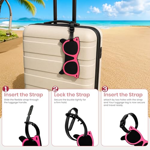 Image of Storite Pack of 2 Luggage Tags with Black Silicon Strap (Pink)