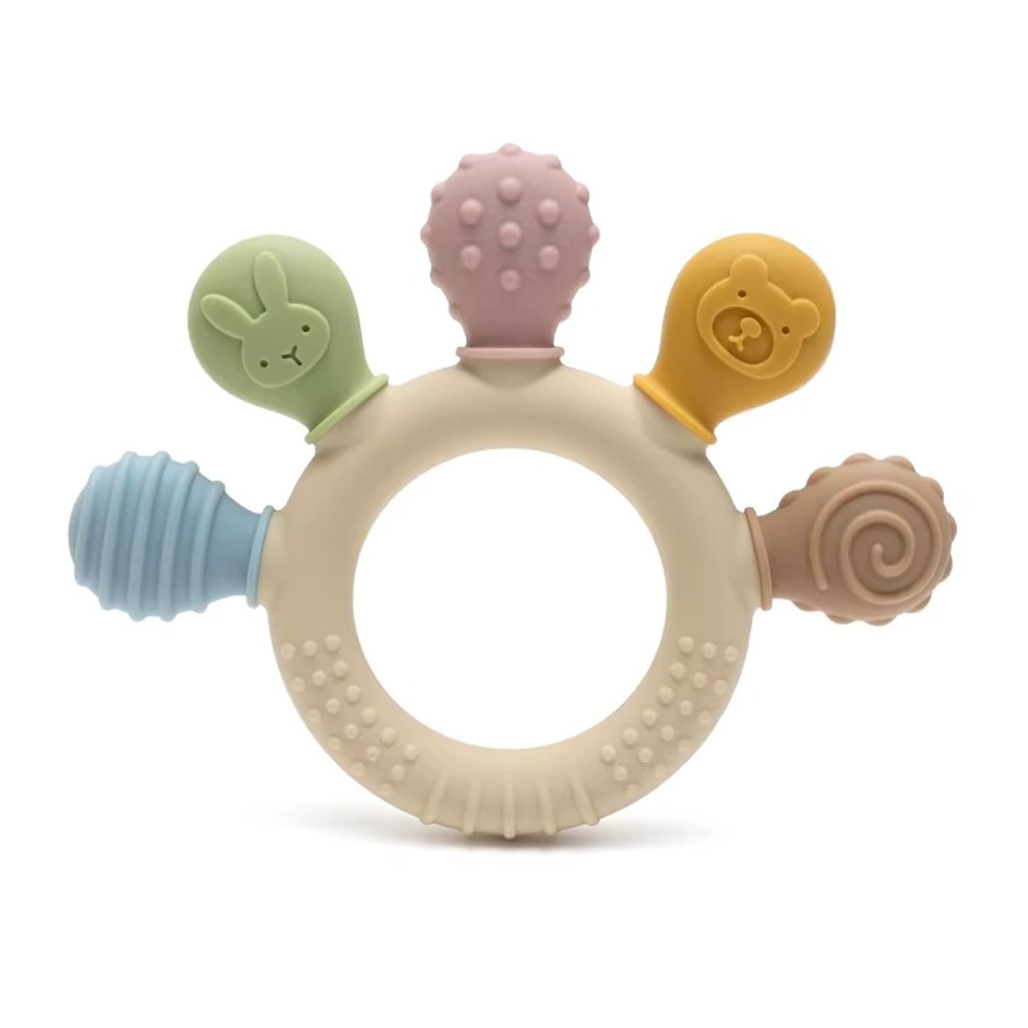 Silicon & Wooden Baby Teething Toys for 3+ Months Baby, BPA Free Baby Teether Sensory Toy (Multicolor) (Silicone Ring Multicolor (Pack of 1))-image-33