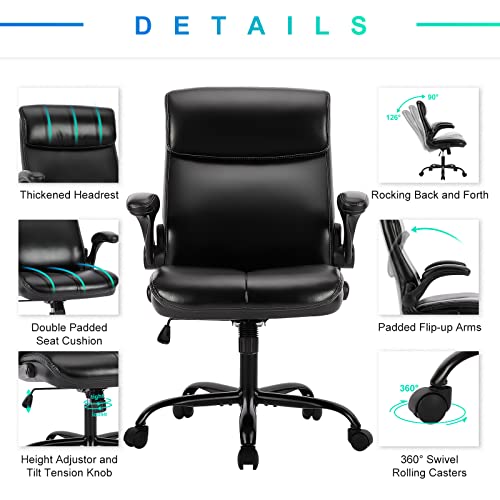 Office Chair, Executive Home Office Computer Desk Chair, Ergonomic Leather Chair For Lumbar Support And Comfort, Adjustable Height And Tilt, Swivel Rolling Task Chair For Work, Study, Game (Black) #TOP3
