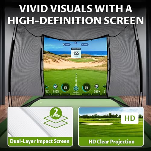 Golf Net, 11x8ft Golf Simulator Hitting Net with Impact Screen and Target Cloth, Heavy Duty Spacious Practice Cage for Swing Driving, Home Backyard Garage Indoor Outdoor Use