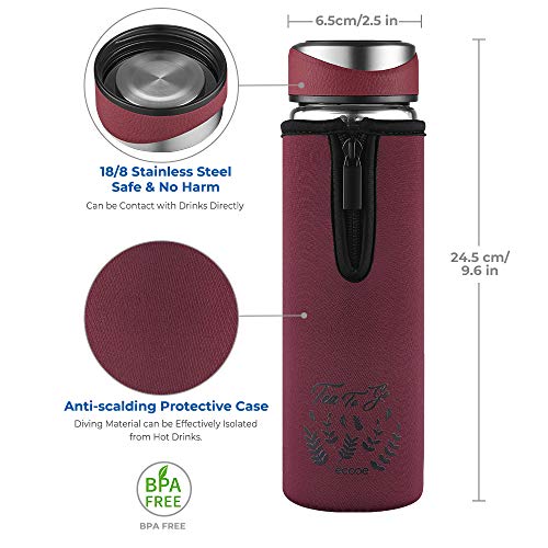 ecooe Botella de té con siesta, 440 ml, doble pared, con colador de acero inoxidable 18/8 y bolsa protectora, para té, café, zumo y batido - Imagen 3
