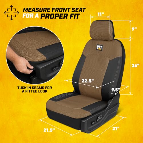 Image of CAT MeshFlex Seat Covers Full Set for Full-Size Pickup Trucks Only - Beige | Front Bucket Seat Covers & 60 /40 Split Rear Bench Protector - Interior Accessories For F-150, Silverado, Ram, Sierra & Tundra