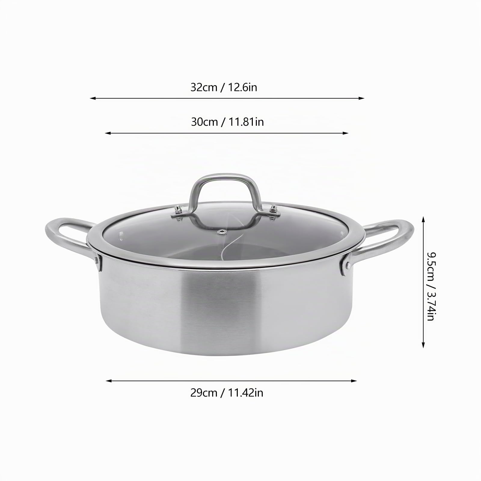 Appareil Fondue Chinoise Hot Pot Electrique en Acier Inoxydable avec Diviseur Cuillère à Fuites et Cuillère Hotpot Wok Electrique Marmite pour Fondue Chinoise, 29x9.5cm