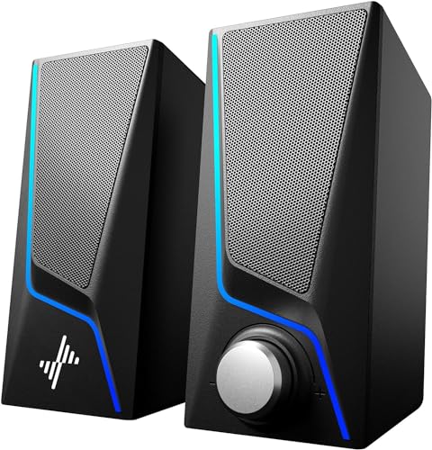 Computer Speakers, PC Speakers with 6 Lighting Modes, USB Powered Computer Speakers for Desktop Monitor with 2 Bass-Boost Ports, 2 Speaker Units, and 3.5mm Aux-in Cable for PC, Laptop, Tablet, Phone Computer Speakers, PC Speakers with 6 Lighting Modes, USB Powered Computer Speakers for Desktop Monitor with 2 Bass-Boost Ports, 2 Speaker Units, and 3.5mm Aux-in Cable for PC, Laptop, Tablet, Phone