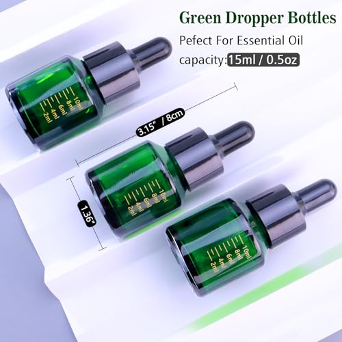 15ml Dropper Bottles with Measurement, Glass Essential Oil Jars Green, 1/2 oz Bottles with Glass Eye Dropper for Essential Oil,Tincture2