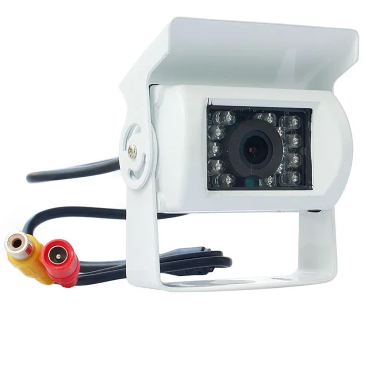 Cámara de Marcha Atrás HD Blanca para Furgonetas, Coches y Camiones, 18 Leds IR Visión Nocturna, Impermeable, con Cable AV 15M, 12V-24V, Sistema de Visión Trasera para Autobuses y Caravanas