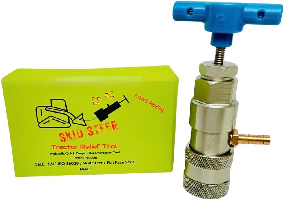1/4" ISO 16028 Flat Face Skid Steer Male Hydraulic Quick Coupler Pressure Decompression Relief Release Tool by Tractor Relief Tool™