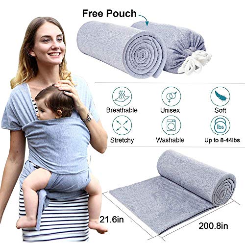 Babytragetuch: elastische All-in-1 Babytrage, leicht, atmungsaktiv, weich. Umhüllung für Babys für Freisprecheinrichtung (Grau) - Image 3