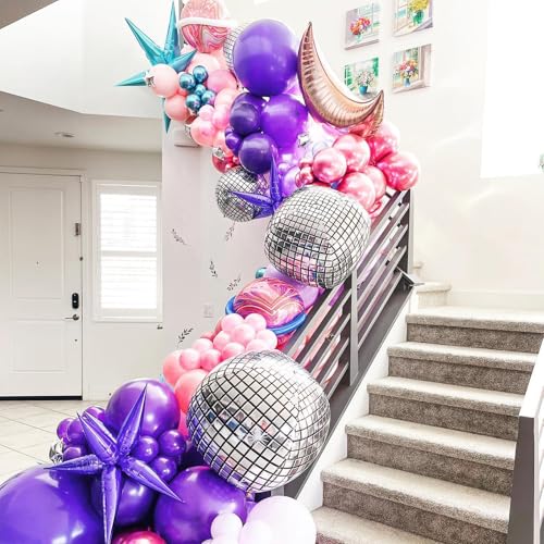 Image of 14 Pcs Disco Ball Balloons 22 /15 /10 4D Ball Balloons Metallic Silver Disco Mylar Balloon Chrome for Birthday Bachelorette 70s 80s 90s Themed Graduation Retro New Year Eve Prom Party Decor