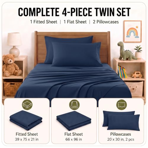 Image of CozyLux 4-Piece Twin Sheets Set, Fits 18-21 Inch Mattresses, Oeko-TEX