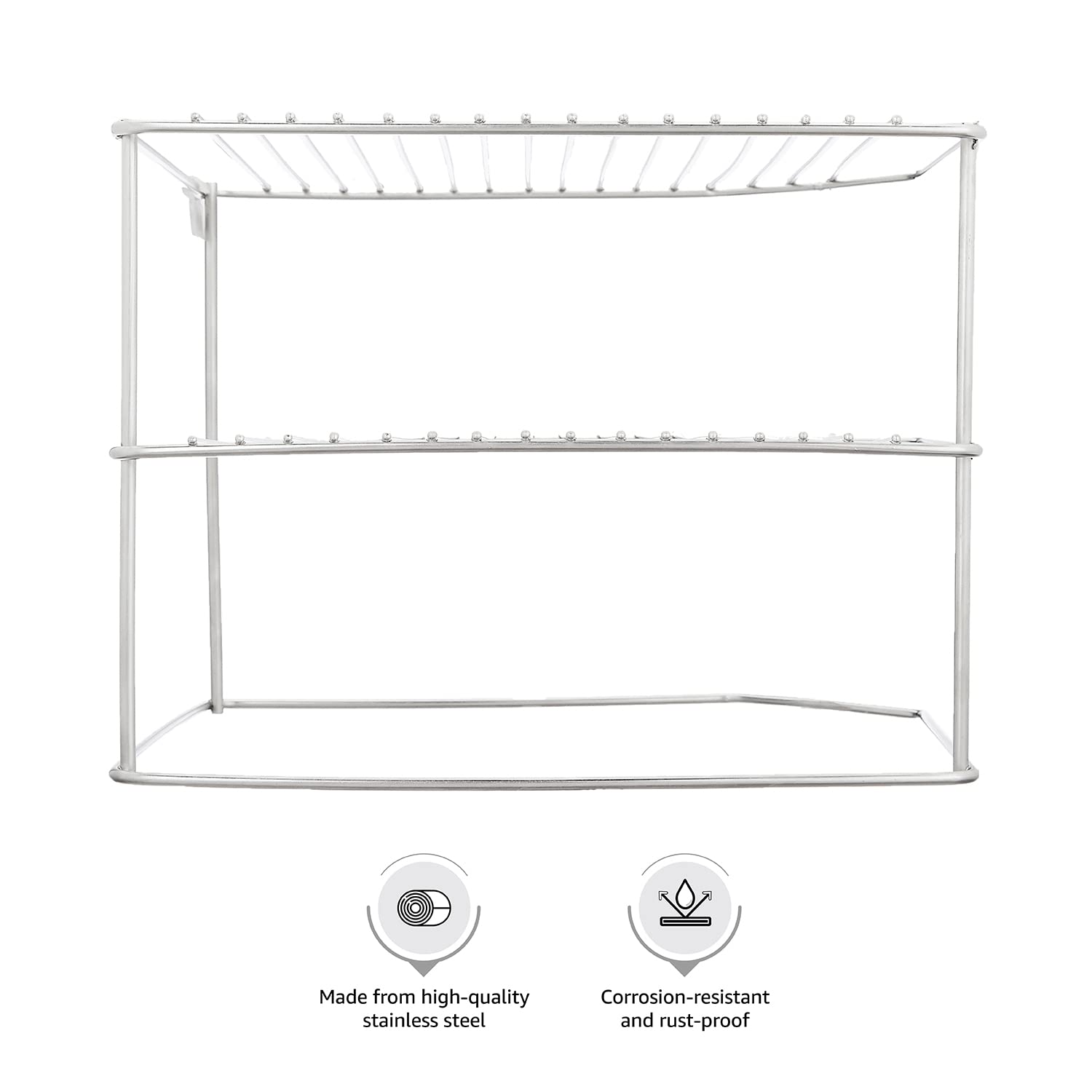 Amazon Brand - Solimo Three-Tier Corner Floor Mount Storage Rack, Stainless Steel, (25 Cm X 25 Cm X 19 Cm, Corner Shelf) 1