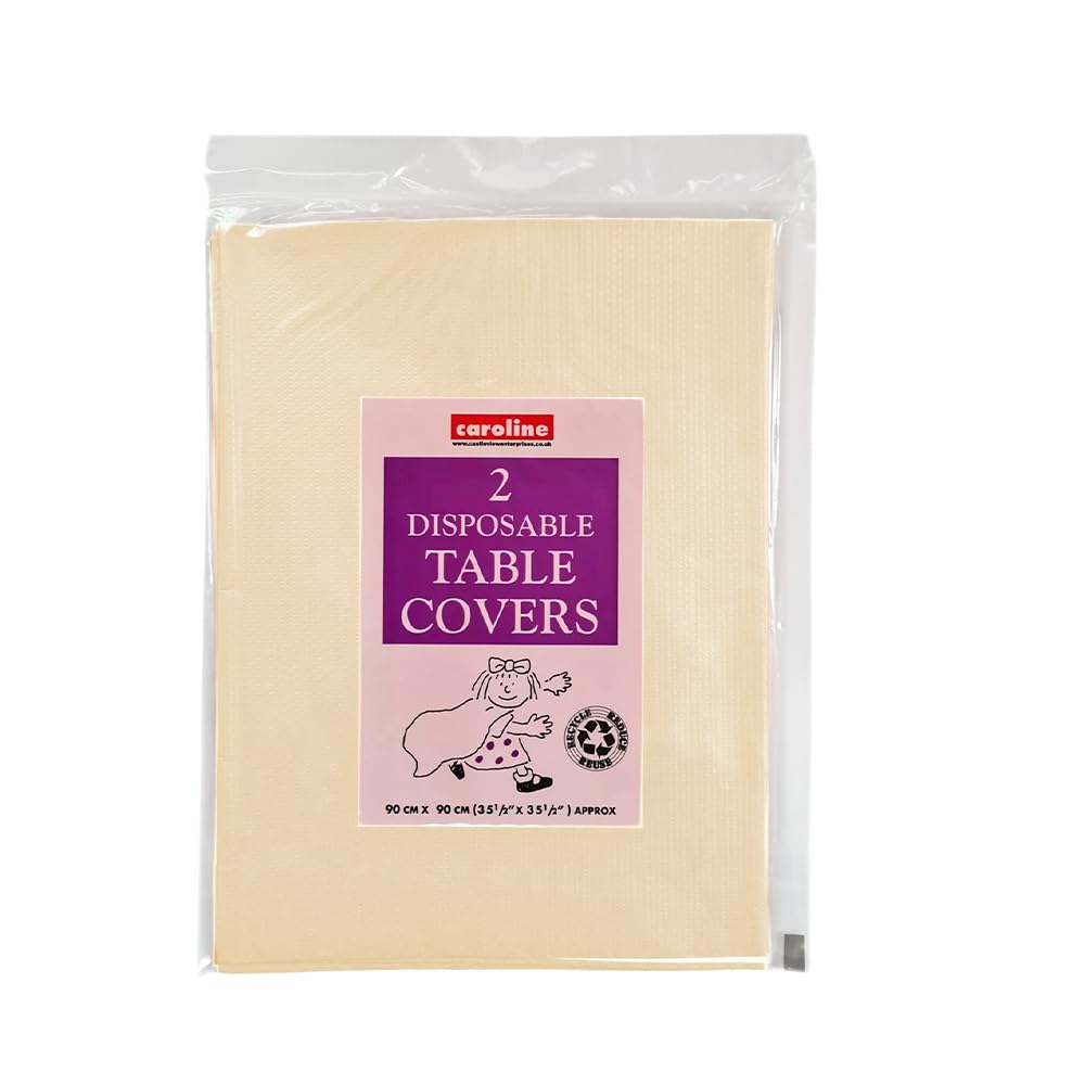 2 x Ivory 90 x 90cm Disposable Paper Table Cloth Cover for Square or Rectangular Dining Table Birthday Party, Catering, Baby Shower & Wedding Decorations By Zinnia