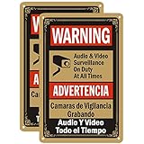 Qizohe Warnung – Audio- und Videoüberwachung bei Dienstleistung bei allen Zeiten, Überwachungskamera für Zuhause, Geschäftseinfahrt, Alarm, 20,3 x 30,5 cm, 2 Stück