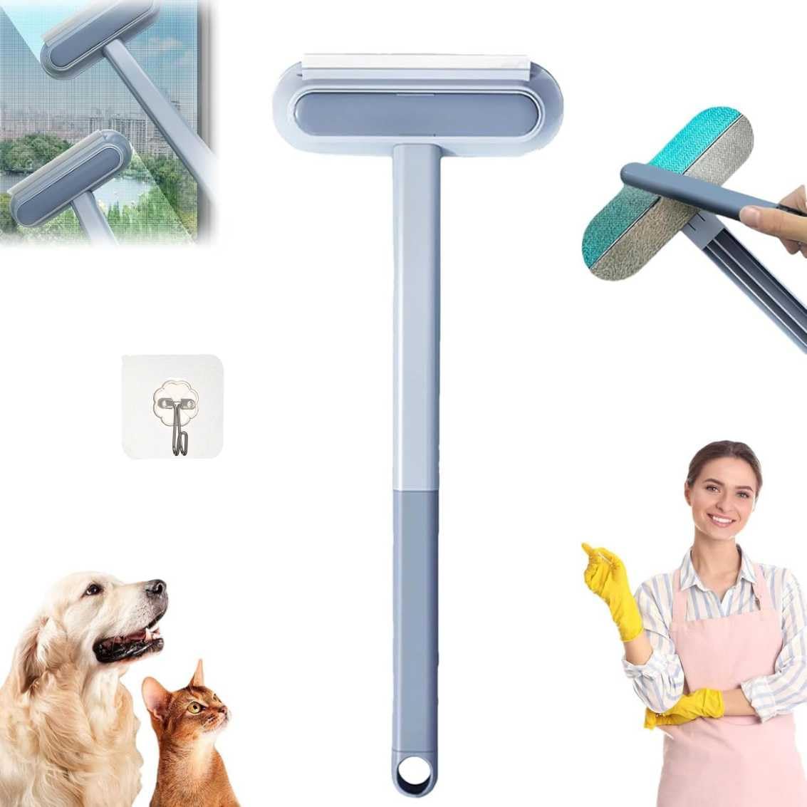 Yelschwa 1Pcs Pet Hair Removal Brush With Squeegee And Extended Handle - Bidirectional Cleaning Tool For Dog Cat Fur On Couch Carpet - Reusable Broom For Pet Enthusiasts (1Pcs)
