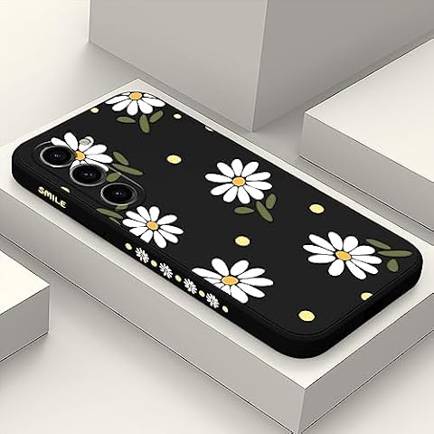 LEECG for Samsung Galaxy S23 Case Flowers Butterfly, Anti Slip Shockproof Flexibility Soft Silicone Protector Phone Case for Galaxy S23-Daisy Black Cover