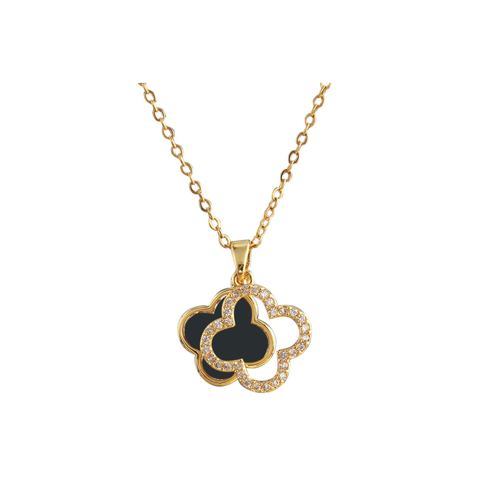 ZKZFCAIFour-Leaf Clover Necklace for Women Gold Plated Four Leaf Lucky Pendant Black White Cubic Zirconia Jewelry Pendant in Floral Shaped Design Gifts for Her Mum Wife Girlfriend