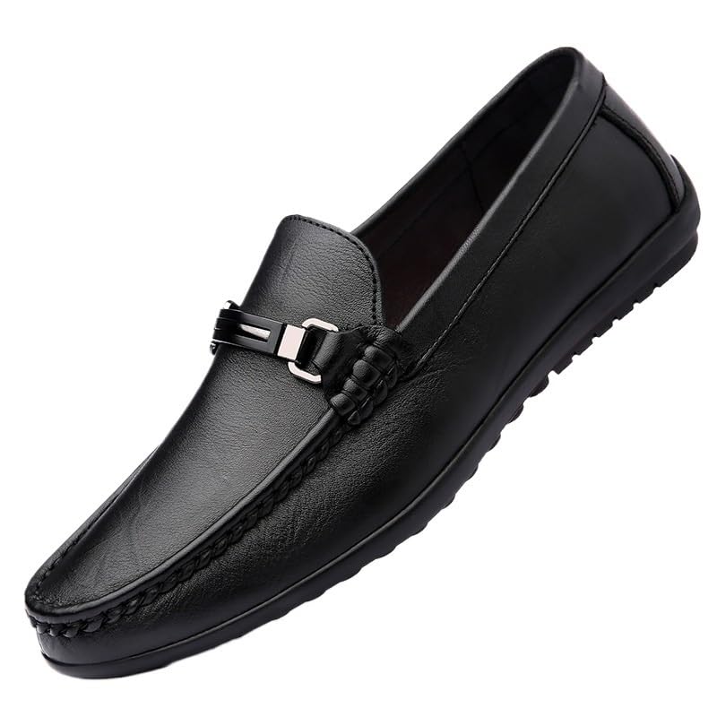 Dress Oxford for Men Vegan Leather Vintage Slip-on Round Toe Prom Anti-Slip Non Slip Rubber Sole Block Heel Shoe