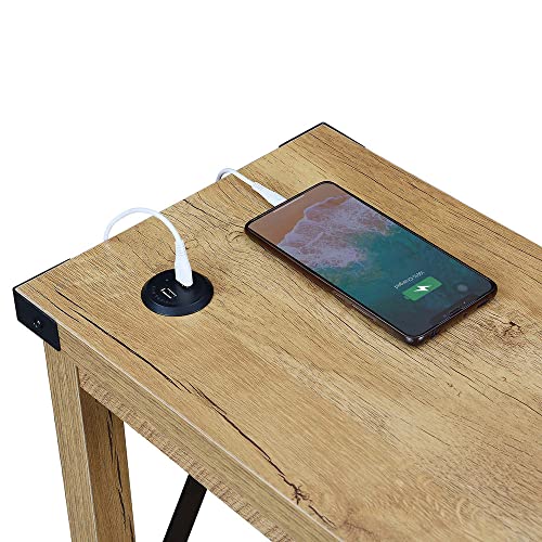 Image of Convenience Concepts Durango Chairside Table with Charging Station and Shelf, English Oak /Black