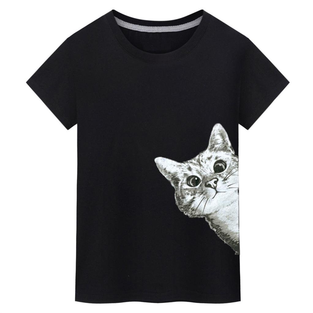Luckhome Women's Cute Cat Print Short Sleeve T Shirt