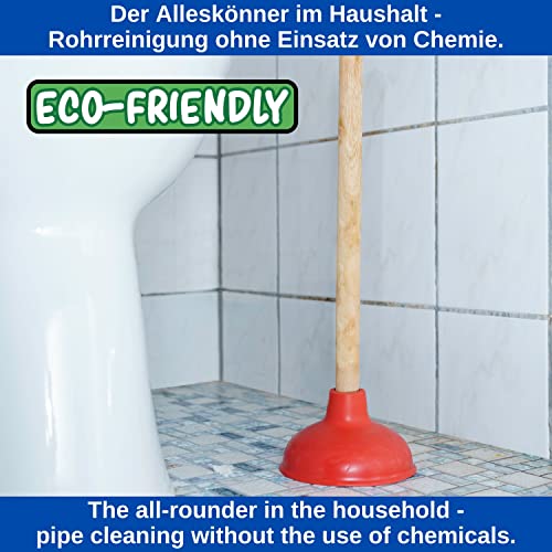 Universal Pömpel, Ø 130 mm Durchmesser Saugglocke für Spüle, Waschbecken, Toilette, Urinal, Dusche, Badewanne, Über - und Unterdruck Abflussreiniger mit 36 cm Holzstiel, Verstopfungslöser Bad Küche
