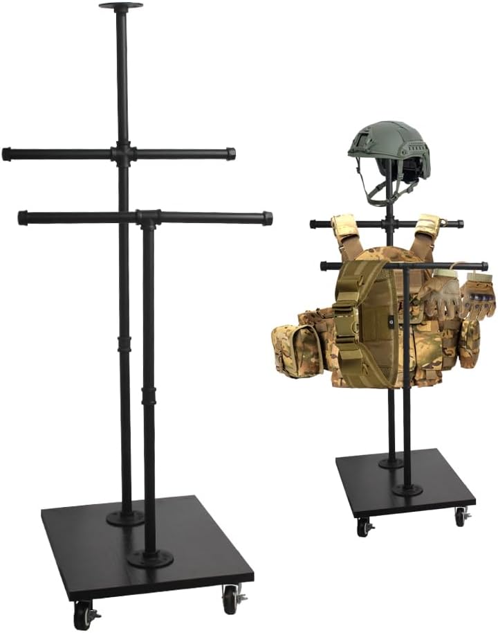 Body Armor Stand,Two Bracket Tactical Gear Stand,Heavy Duty Police Gear Rack,Home Organizer Police Gear Stand (Black)