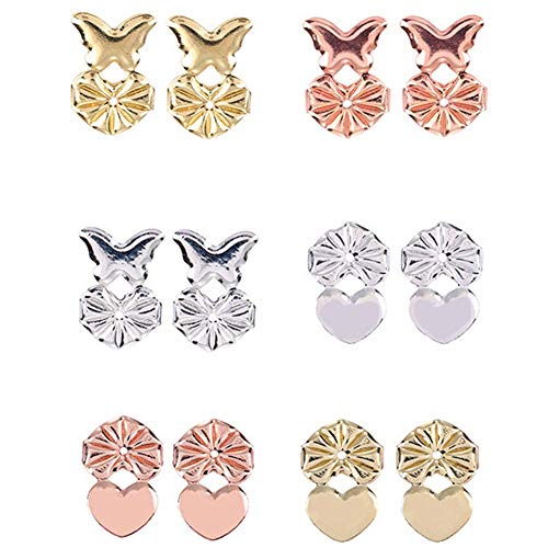 Pendientes para levantadores de pendientes - 6 pares de levantamiento de orejas - hipoalergénico ajustable Levantadores para respaldos - estilo 2 1 par chapado en oro 1 par de plata 1 par (Plata) Cover