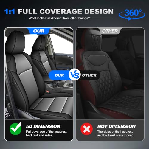 Image of AOMSAZTO Car Seat Covers for Toyota RAV4 2019-2025 Hybrid,Not for SE&XSE | Custom Fit 5-Piece Set Includes Neck Pillows,Armrest Cover,Steering Wheel Cover and Seat Belt Covers-Faux Leather Black&Gray