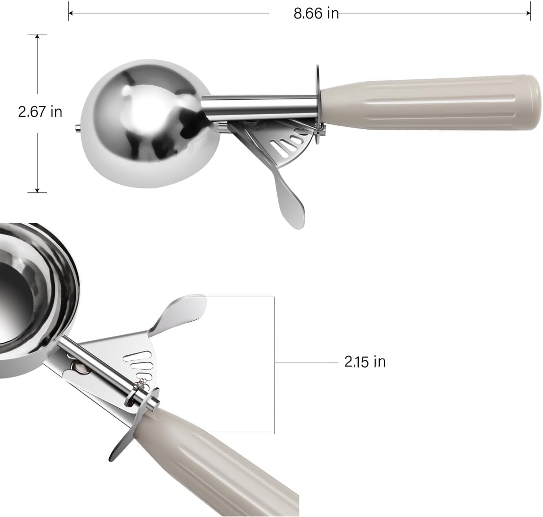 TOPKITCHEN Commercial-Grade Ice Cream Scoop 3.25 oz, 18/8 Stainless Steel Cookie Scoop with Plastic Handle, Portion Control Disher Scoop for Bakeries, Restaurants & Dessert Shops, #10, Ivory
