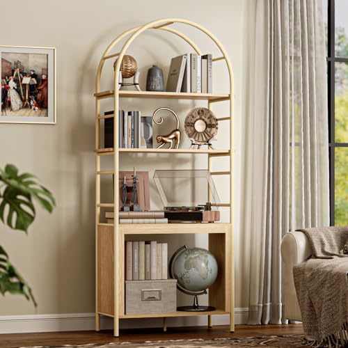 BREEZEHEAT 4-Tier Arched Bookshelf, 72" Tall Bookcase with Storage Shelves, Floor Standing Open Display Storage Shelf with Metal Frame, Large Organizer for Living Room, Home Office, Bedroom,