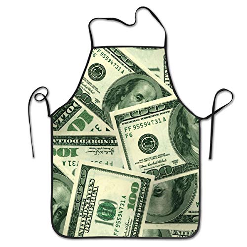 YISHOW American Dollar Money Adjustable Bib Apron - Washable Unisex Cooking Kitchen Aprons for Chef