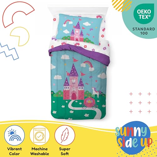 Image of Sunny Side Up Magic Castle Twin Comforter Set - 5 Piece Kids Bedding Includes Comforter, Sheets & Pillow Cover - Super Soft Microfiber Bed Set