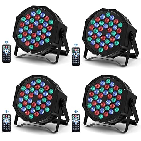 Par Light Disco Light,RGB 36 LED Stage Lights,DMX Controlled &Sound Activated Auto Play Strobe Dj Uplights for Party Wedding Birthday Christmas Halloween Clubs Dance Shows (4pack) Cover