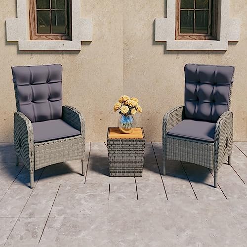 Patio Furniture Salon de jardin 3 pièces en rotin synthétique et bois d'acacia Gris