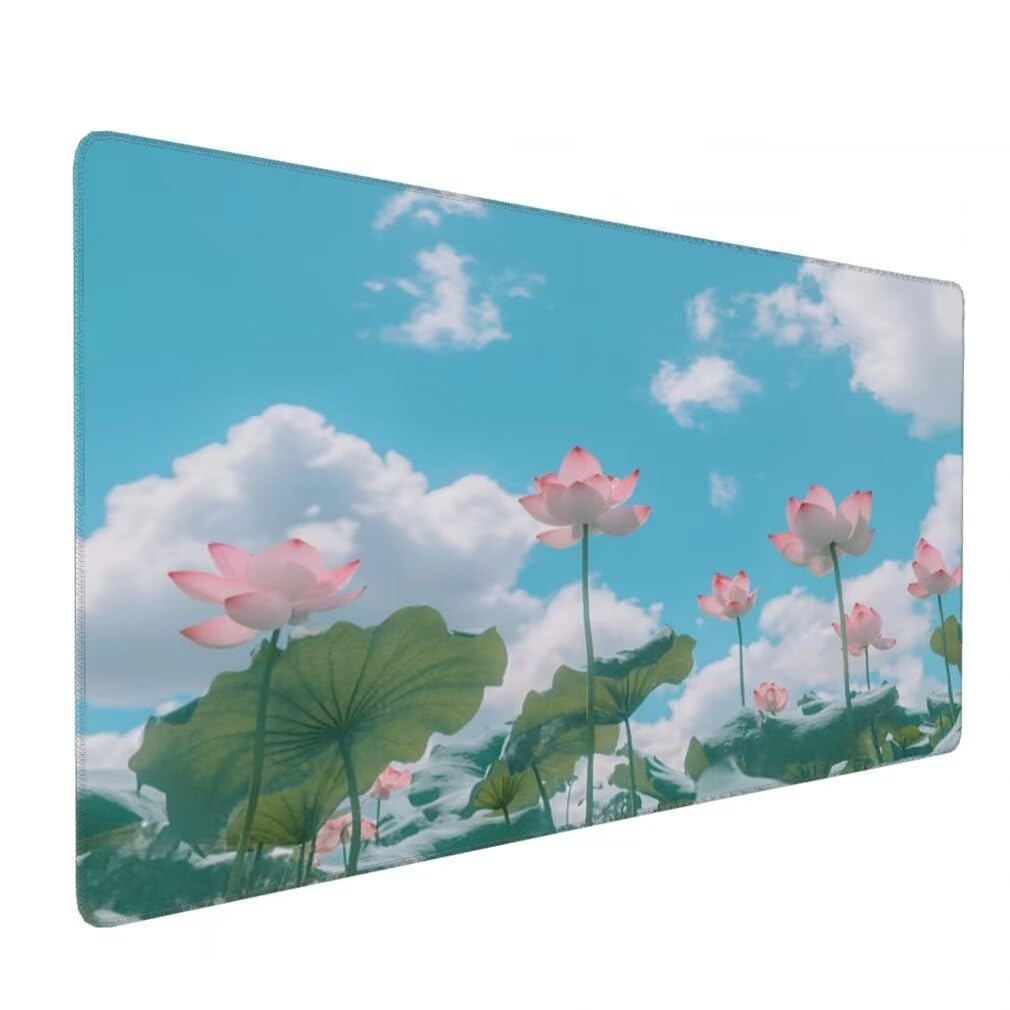 Tappetino Mouse Cielo Blu, Mouse Pad XXL 1000 x 500 x 3 mm, Fiore di Loto Tappetino Gaming Grande Sottomano Scrivania, Impermeabile Mousepad con Base in Gomma Antiscivolo per Computer, PC-MP1573