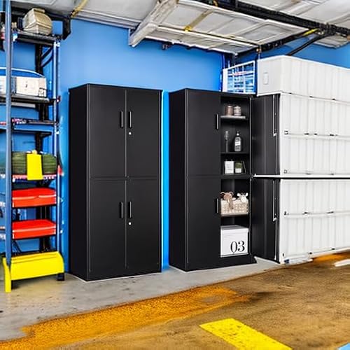 image for SISESOL Metal Storage Cabinet with 3 Adjustable Shelves and 4 Doors,71