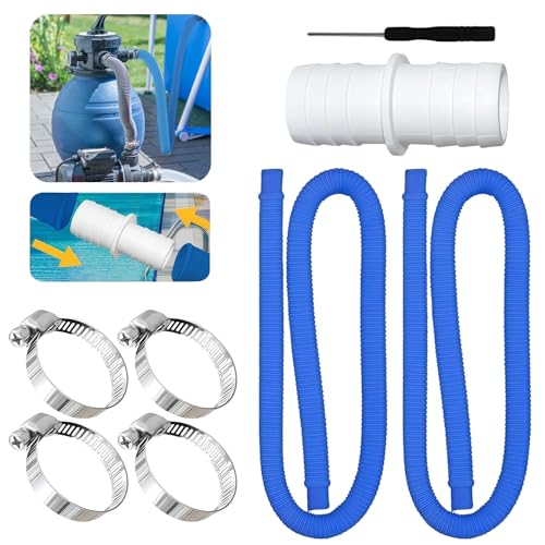 LUMOOM Manguera de piscina de 32 mm, 2 unidades de 150 cm, 4 clips de seguridad, manguera de filtro de piscina con conector de manguera, manguera de bomba de piscina, manguera de bomba de filtro para