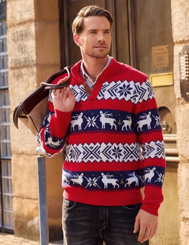 Image of JMIERR Men's Cable Knit Pullover Sweater Casual Long Sleeve Stand Collar Button Knitted Sweaters