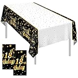Ruisita 2 Pack Black Gold Table Cloth Cover Happy 18th Birthday Tablecloth Party Tablecloths...