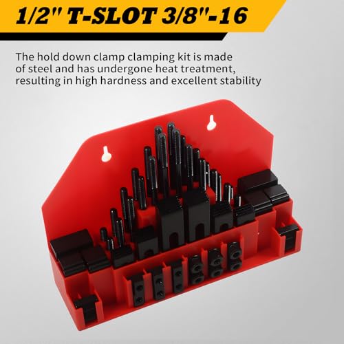 Image of 58 Pcs 1 /2 inch T-Slot 3 /8 inch-16 Stud Clamp Compatible with Milling CNC | Hardened Alloy Steel, High Clamping Stability