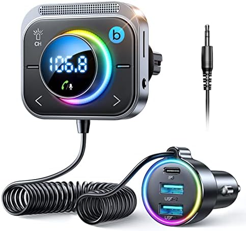 JOYROOM 96W Bluetooth 6.0 Adapter Auto【60W PD&Bass】 FM Transmitter mit Aux | 90W Super-Schnellladung, Bluetooth 6.0, 60W PD & Dual 18W QC 3.0, Bass & Freisprechanlage, Übergroßes M
