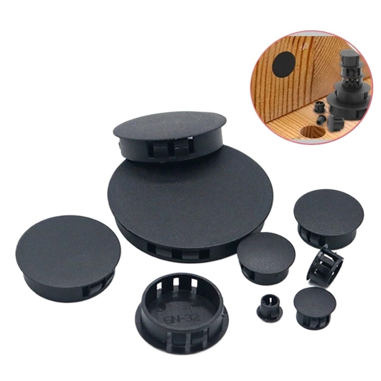 Black Plastic Hole Plug Snap-on Cover Dust Caps Furniture Screw Tube Pipe Inserts Bung(28mm,10Pcs)