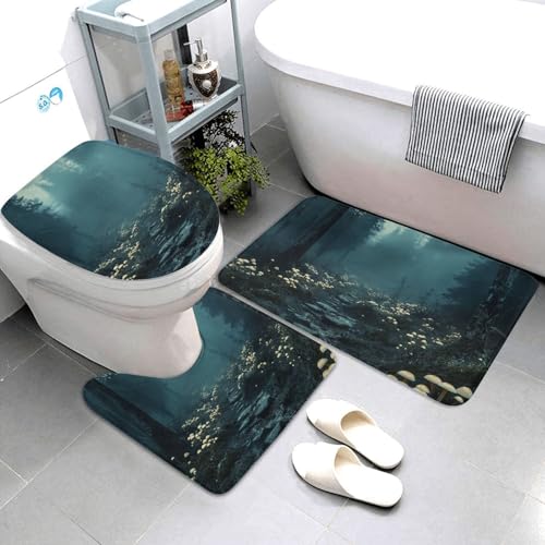 Funda de asiento de inodoro y alfombras de baño con hongos de selva 4