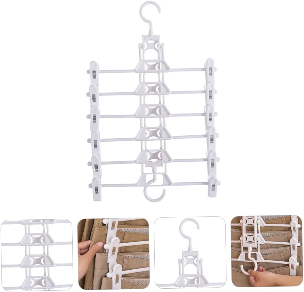 Multifunctional Folding Pants Rack Pants Hanger with Clips for Skirts Scarves Belts Bras and Ties Space-Saving Wardrobe Clothes Rack 21.25 X 13.58 X 0.78 in