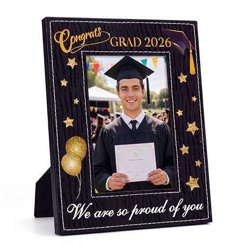 WhatSign Graduation Picture Frame - Class of 2026 57 Congrats Grad Photo Frame with Cap & Balloon Design We are so Proud of You Festive Graduation Gift for Her Him