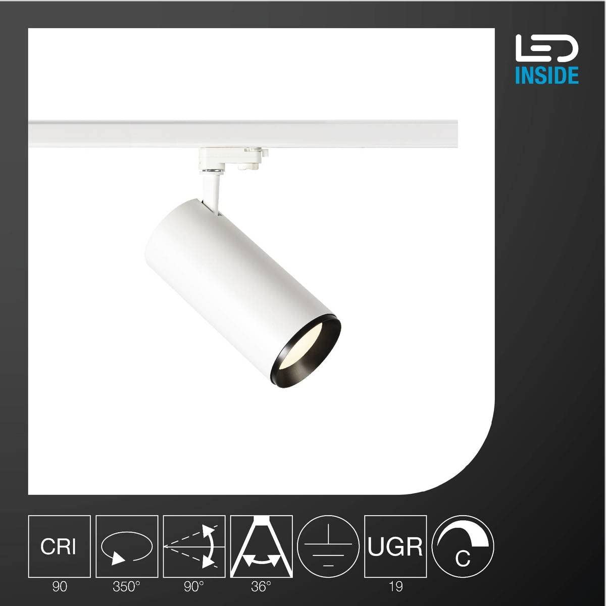 SLV NUMINOS® XL LED 3-Phasen-Strahler 4000K 36W 3760lm weiß dimmbar 36Grad